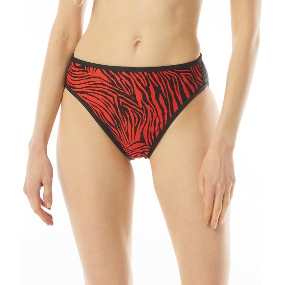 New Michael Michael Kors Red & Black Zebra Print High-Waist Bikini Bottoms S